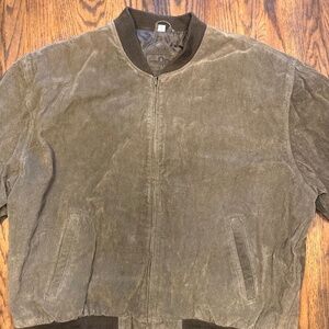 Outdoor Exchange Brown Leather Bomber Jacket 2XL Ribbed Cuffs Hem Lined Full Zip